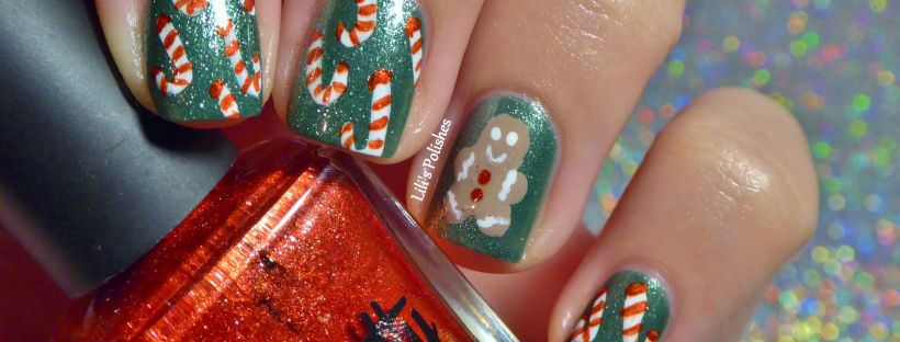 Christmas nail-art - Noël - Candy canes & Gingerbread (2)