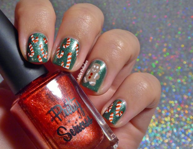 Christmas nail-art - Noël - Candy canes & Gingerbread (3)